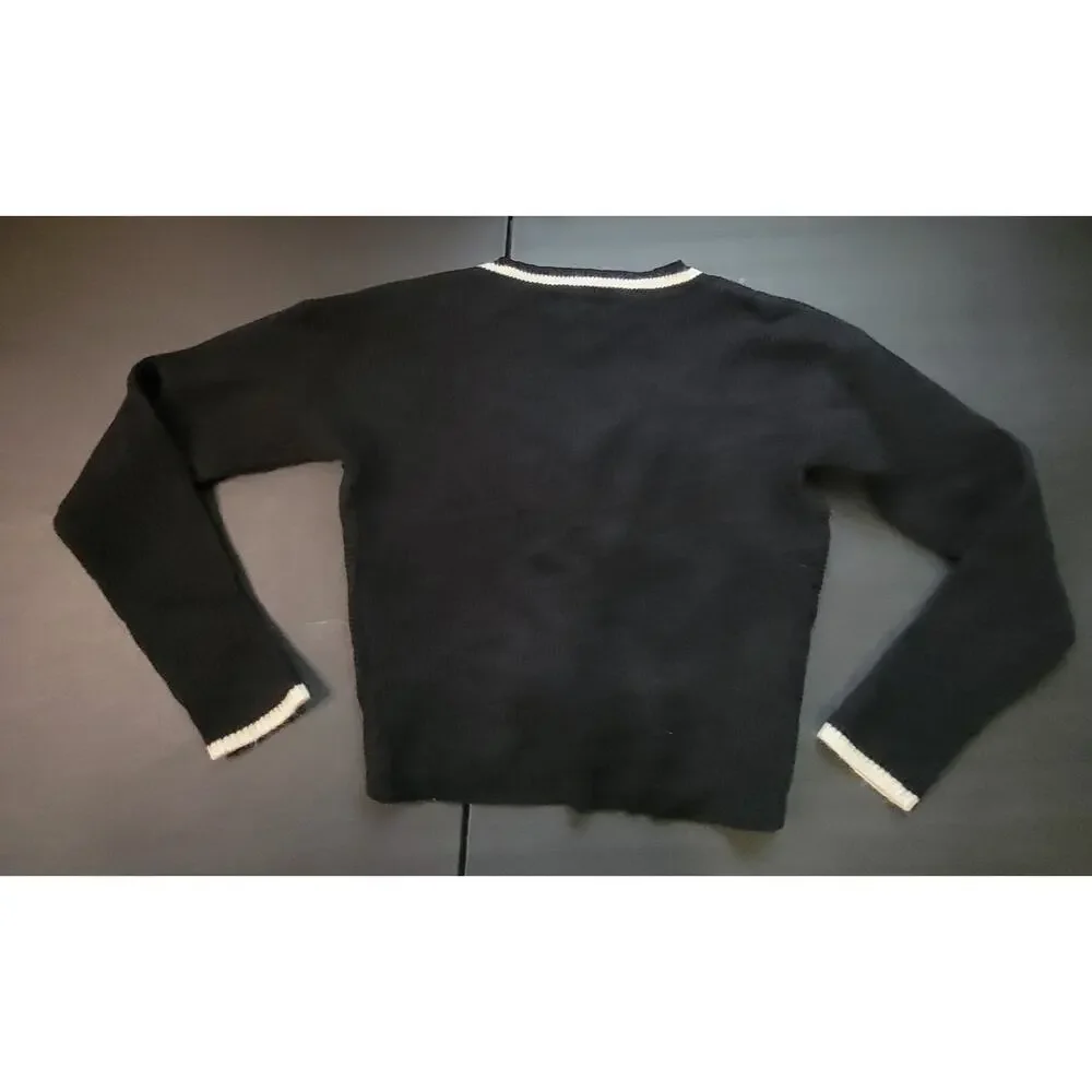Guess Small Black Long Sleeve V-Neck Knot Front Sweater - Picture 2 of 7